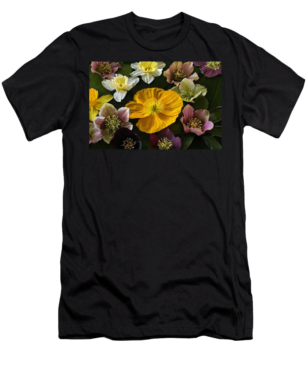 Floating Spring Flower Bouquet T-Shirt featuring the photograph Floating Bouquet Of Early April Flowers by Byron Varvarigos
