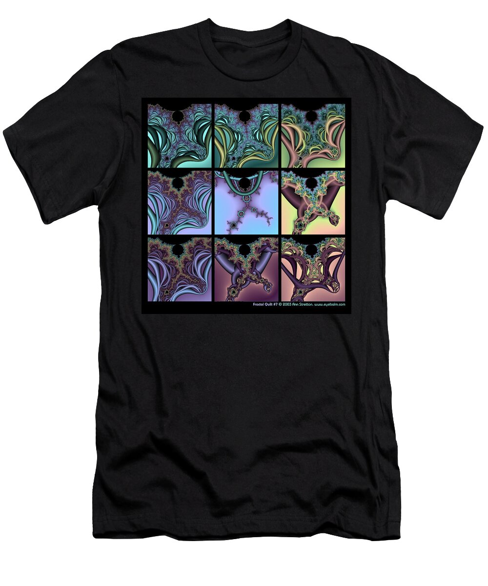 Blue T-Shirt featuring the digital art Fractal Quilt 7 by Ann Stretton