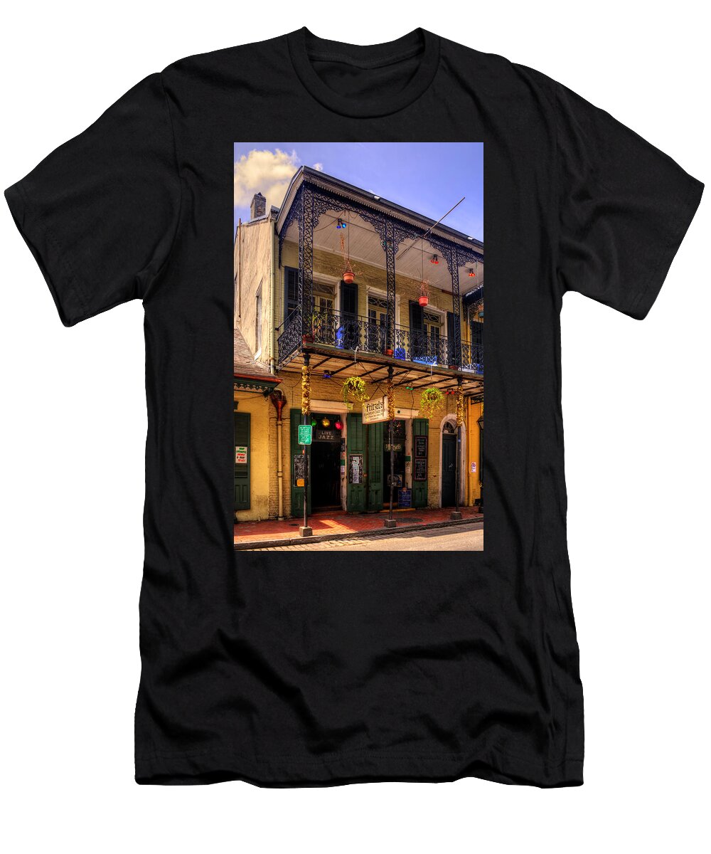 New Orleans T-Shirt featuring the photograph Fritzel's European Jazz Pub New Orleans by Greg and Chrystal Mimbs