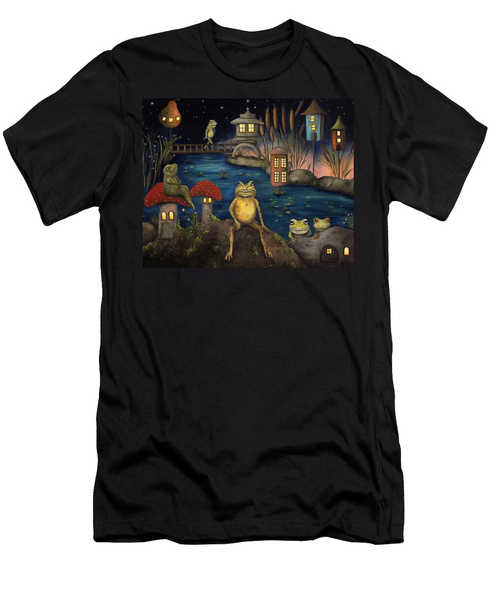 Frog T-Shirt featuring the painting Frogland by Leah Saulnier The Painting Maniac
