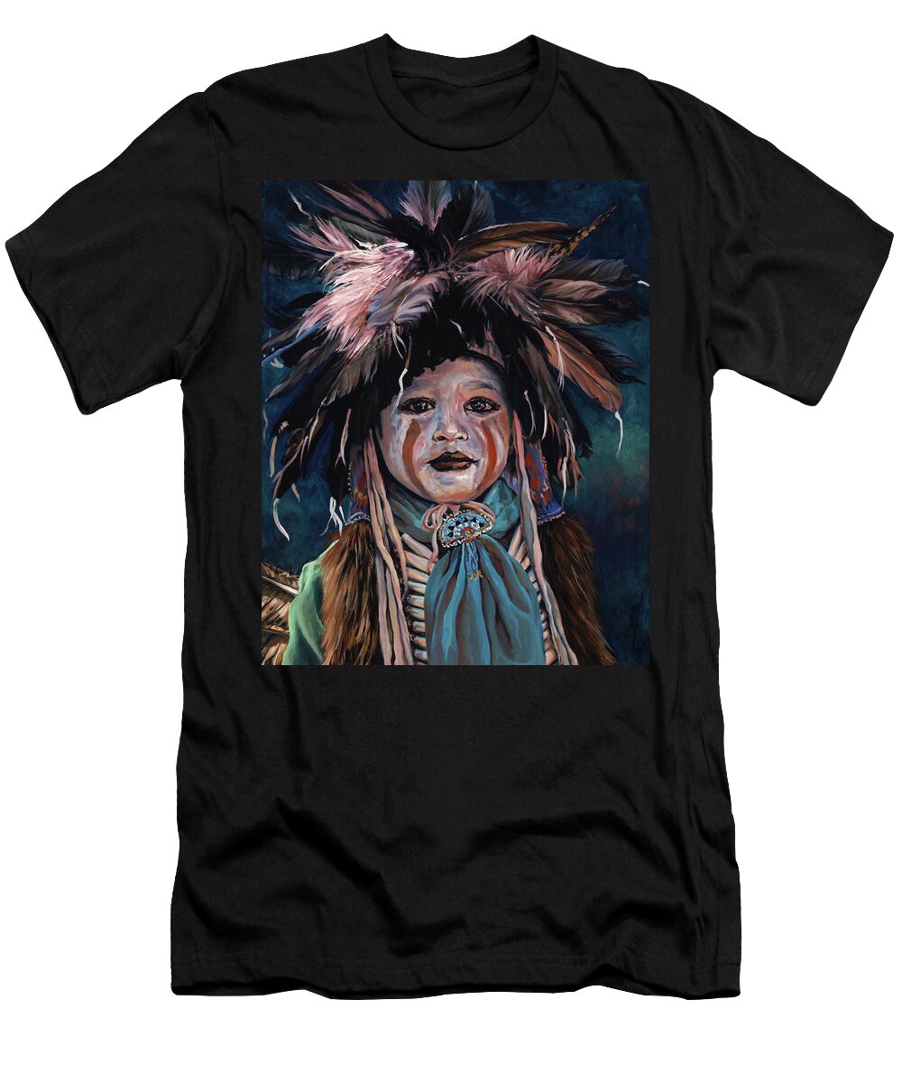 Native American T-Shirt featuring the painting Fur and Feathers by Christine Lytwynczuk