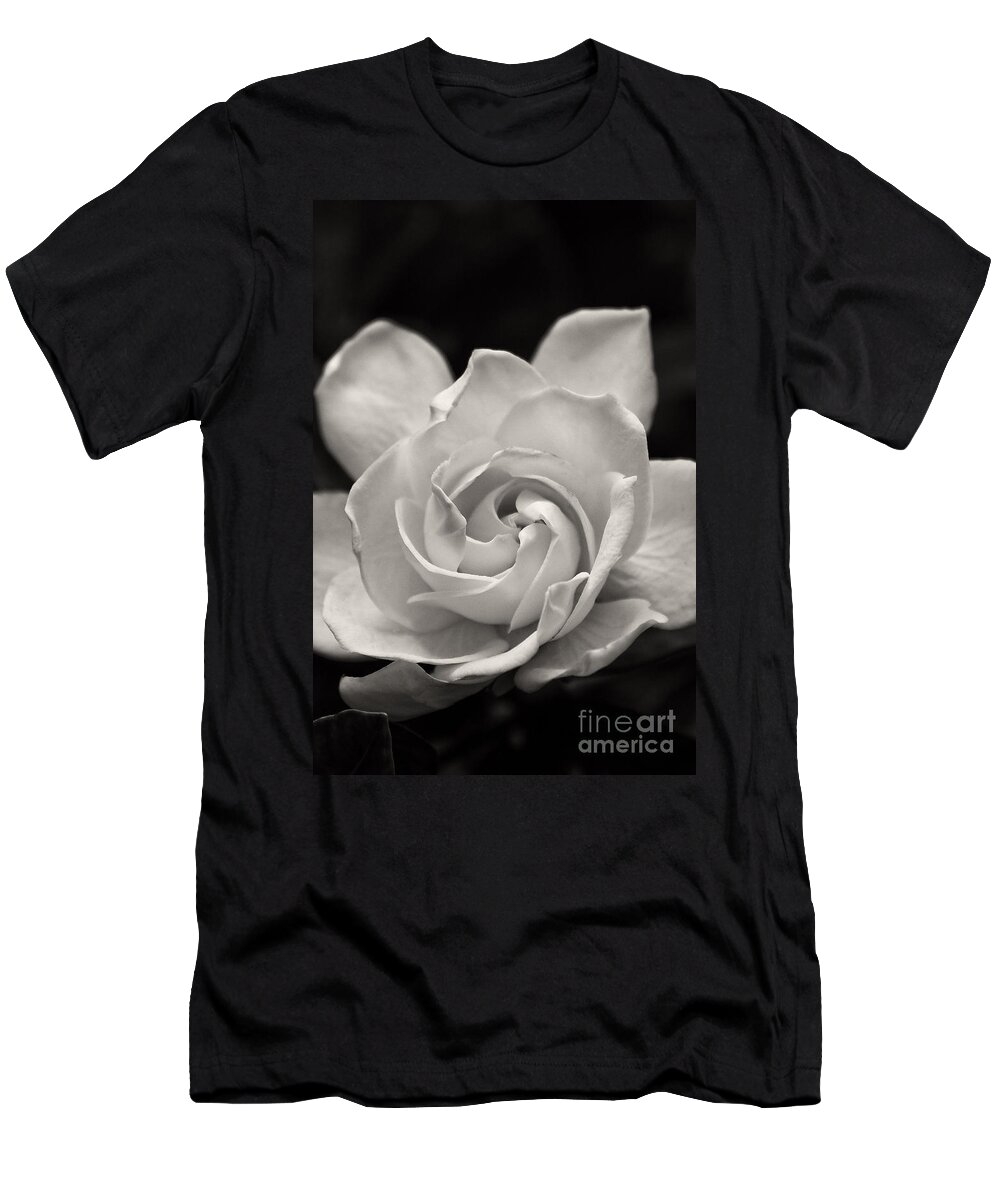 Gardenia T-Shirt featuring the photograph Gardenia Bloom in Sepia by Jill Lang