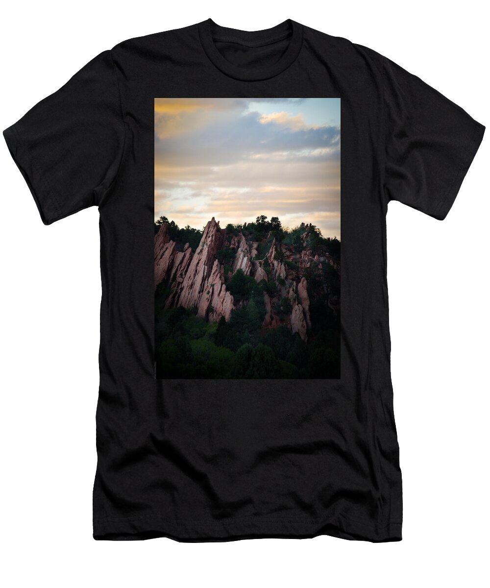 Rock Formation T-Shirt featuring the photograph Gardens of the Gods at Sunset by Debbie Karnes