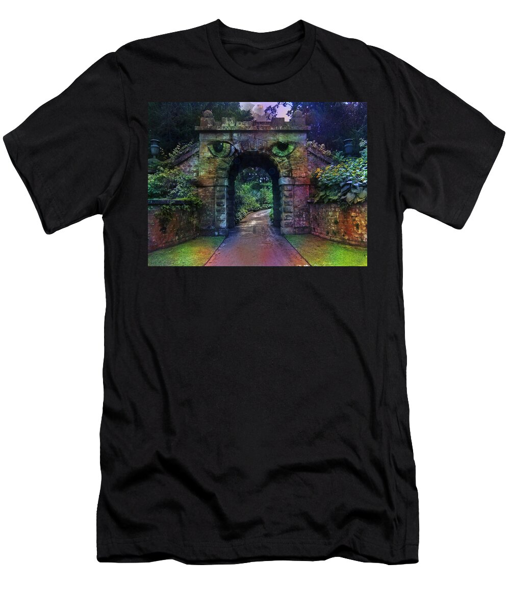 Bridge T-Shirt featuring the painting Gatekeepers Digital artwork by Georgeta Blanaru