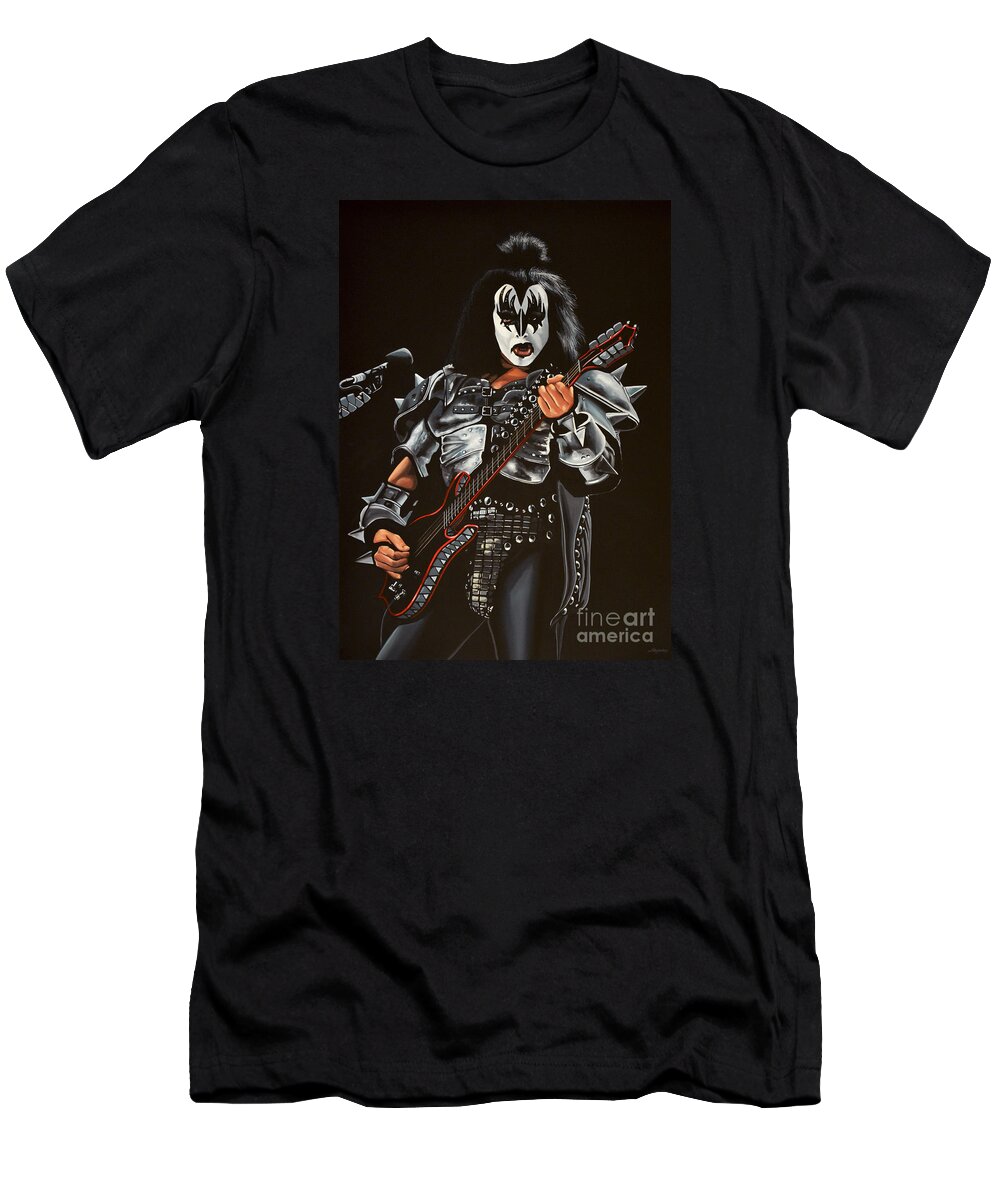 Kiss T-Shirt featuring the painting Gene Simmons of Kiss by Paul Meijering