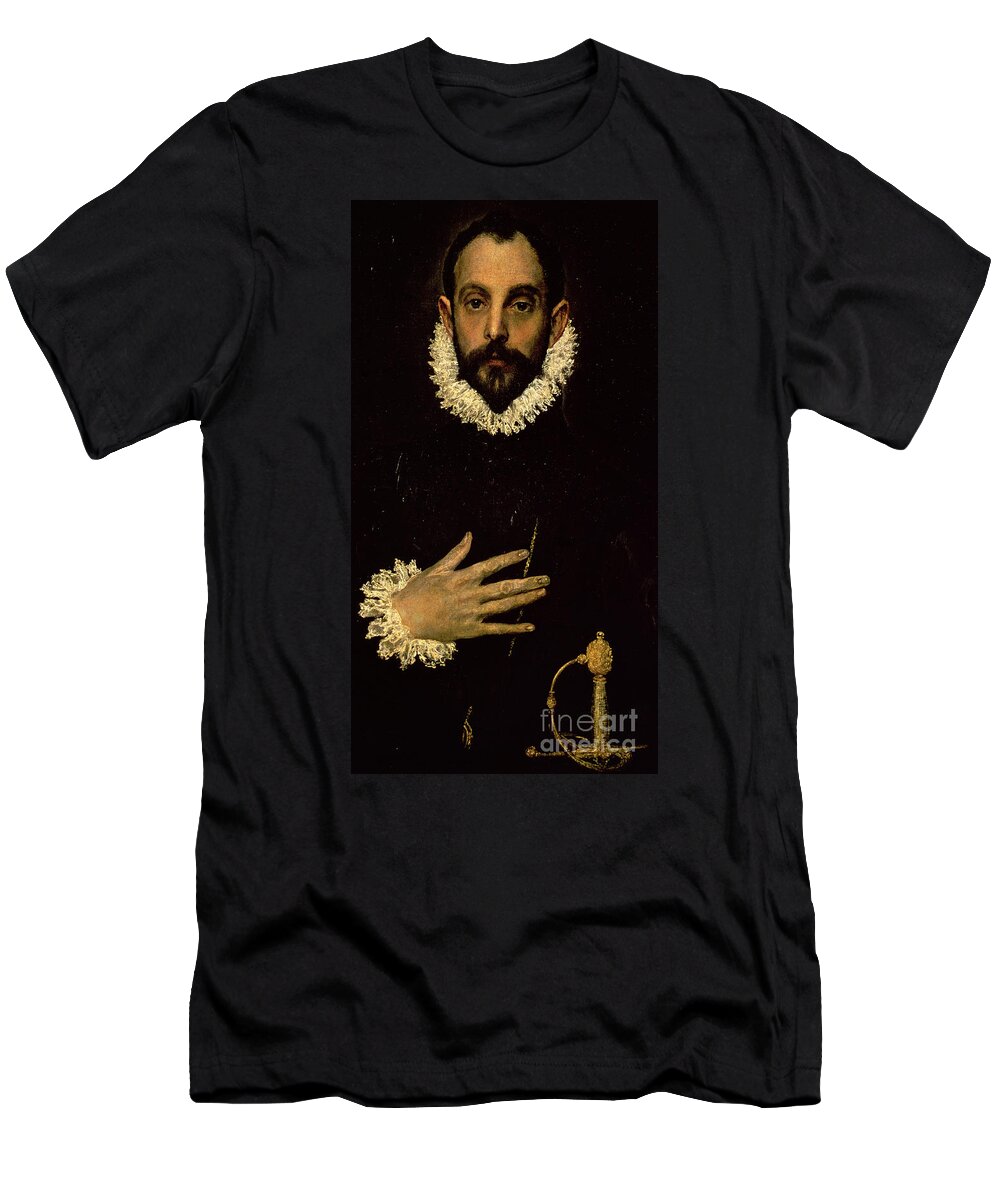 Sword T-Shirt featuring the painting Gentleman with his hand on his chest by El Greco Domenico Theotocopuli
