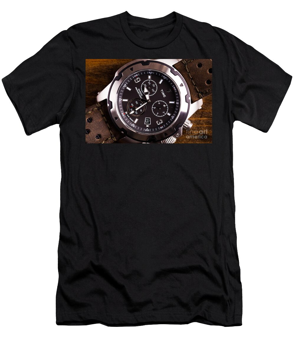Watch T-Shirt featuring the photograph Gents analogue watch close up by Simon Bratt