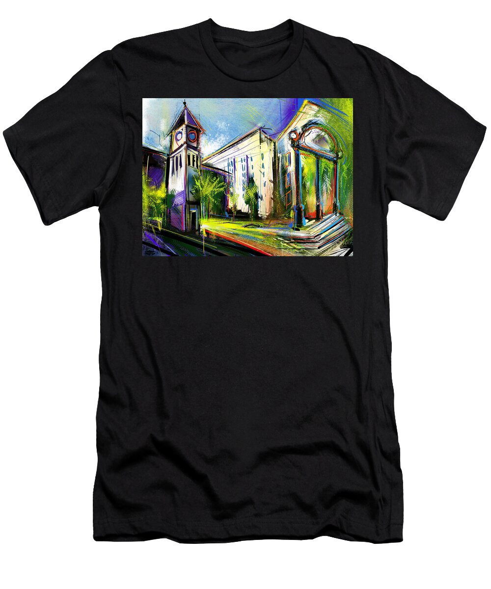 Georgetown T-Shirt featuring the painting Local Landmarks by John Gholson