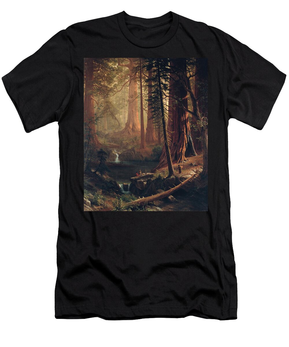  Albert Bierstadt T-Shirt featuring the painting Giant Redwood Trees of California by Albert Bierstadt