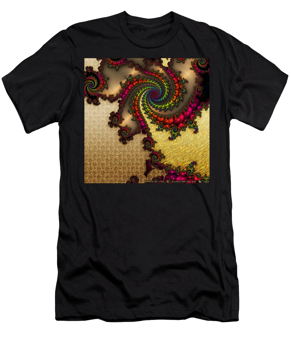 Flowers T-Shirt featuring the digital art Gilded Fractal 10 by Ann Stretton