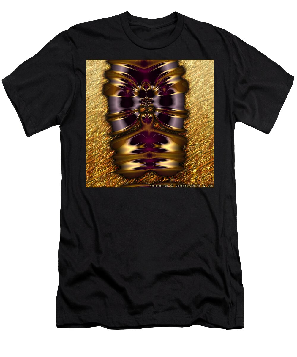 Dark T-Shirt featuring the digital art Gilded Fractal 11 by Ann Stretton