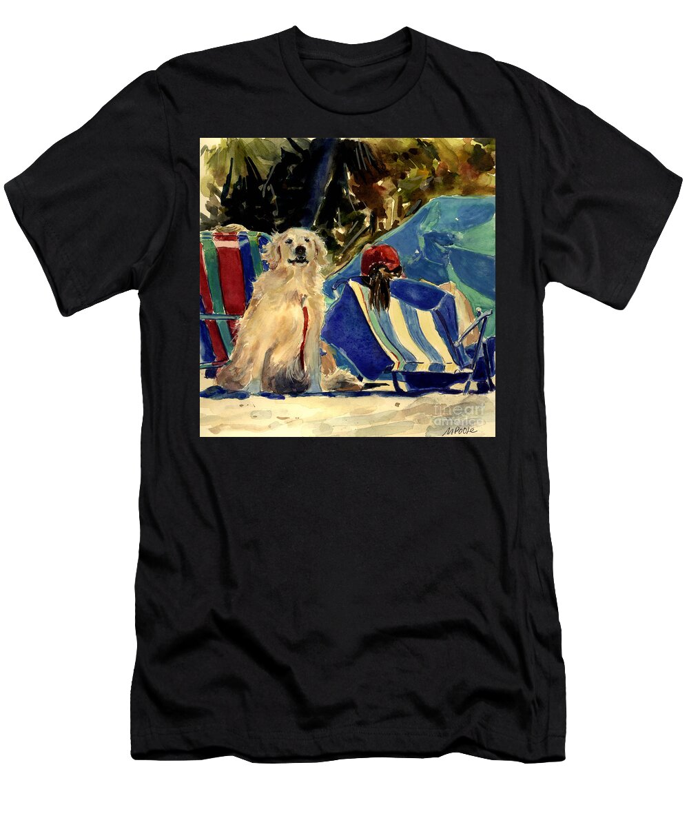 Golden Retriever T-Shirt featuring the painting Golden Beach by Molly Poole