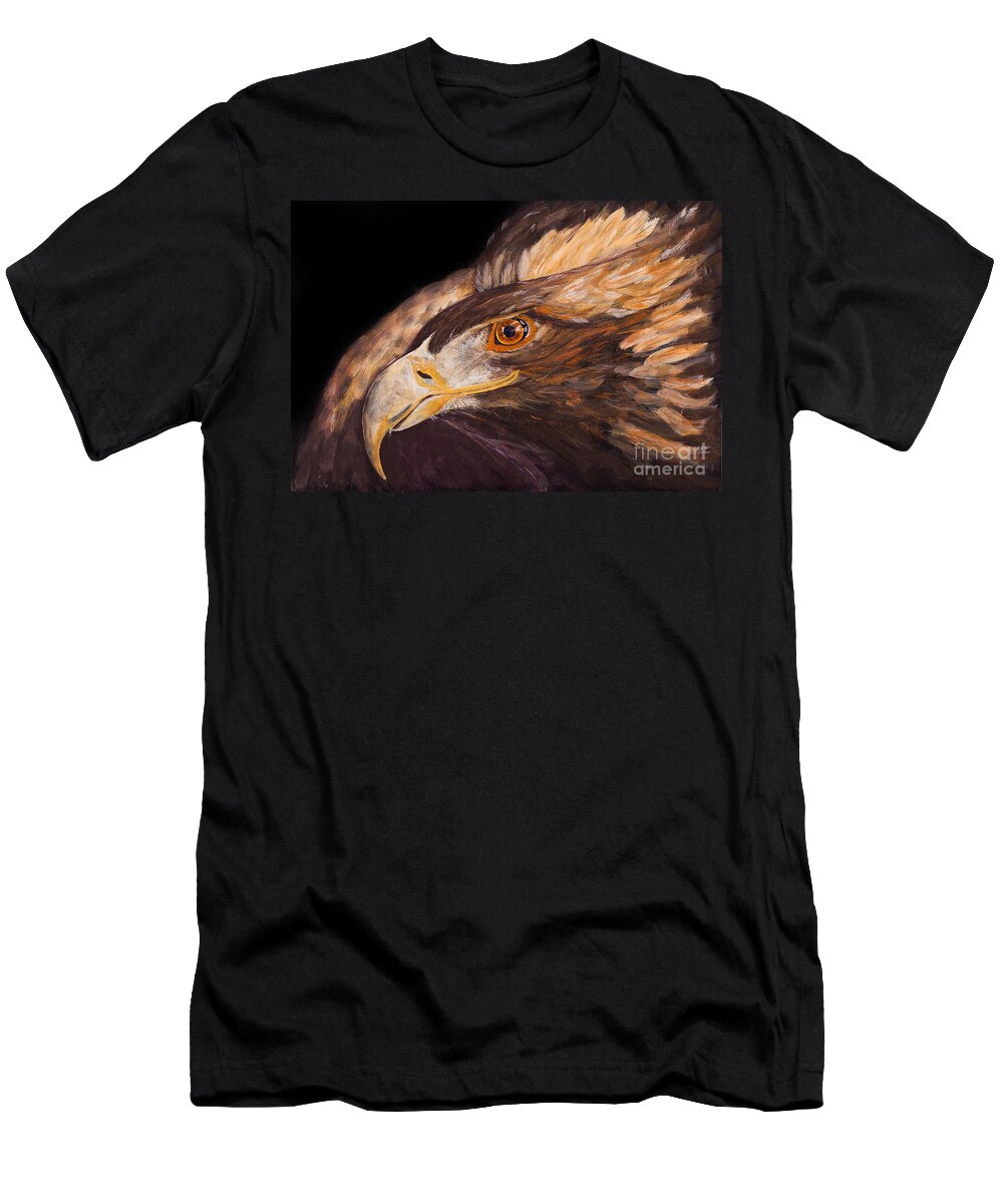 Eagle T-Shirt featuring the painting Golden eagle close up painting by Carolyn Bennett by Simon Bratt