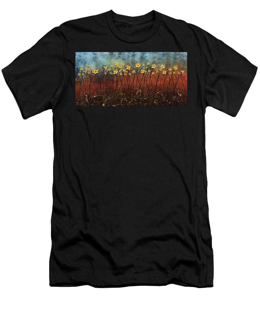 Abstract Art T-Shirt featuring the painting Golden Flowers by Carmen Guedez