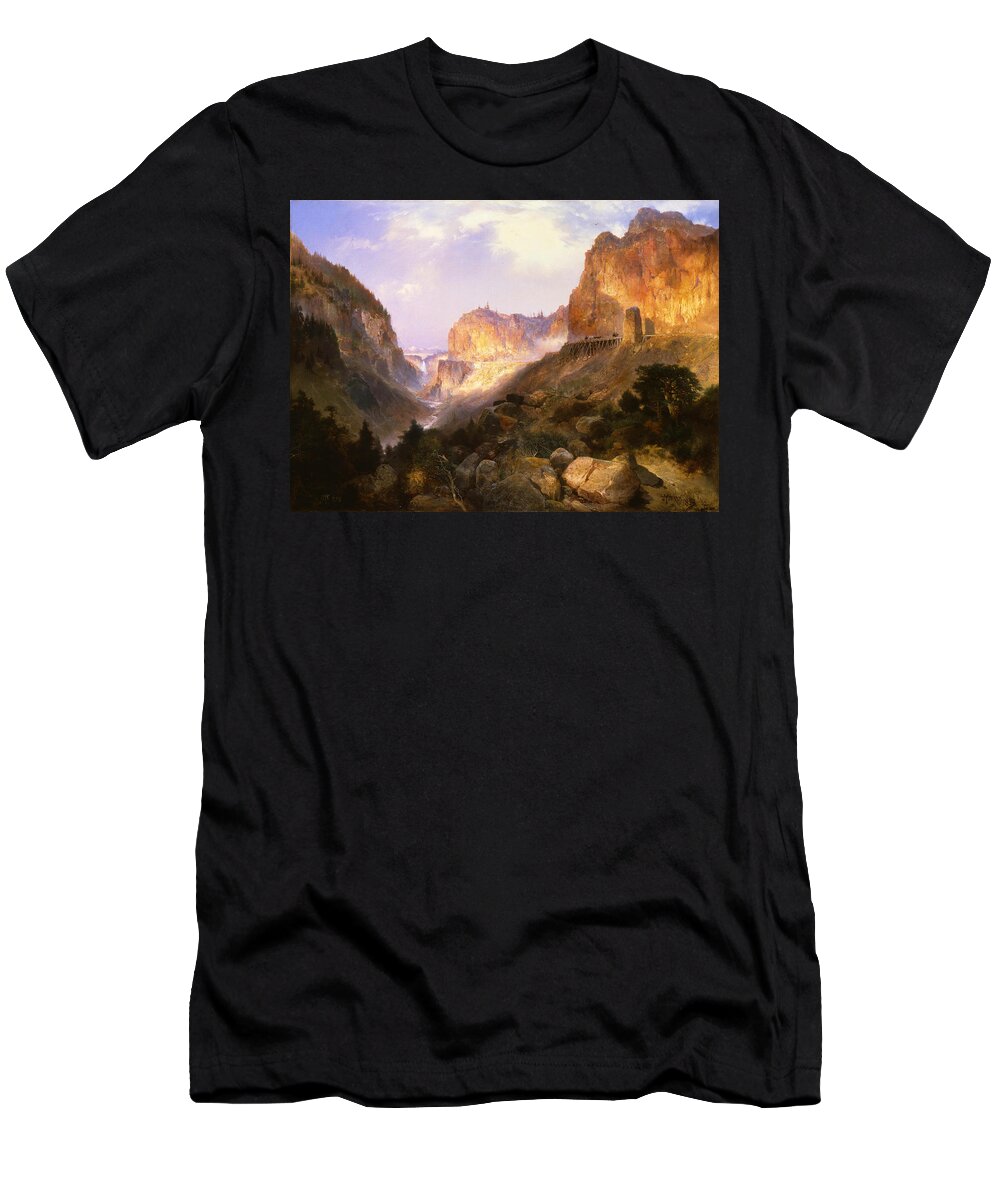 Thomas Moran T-Shirt featuring the painting Golden Gate Yellowstone National Park by Thomas Moran