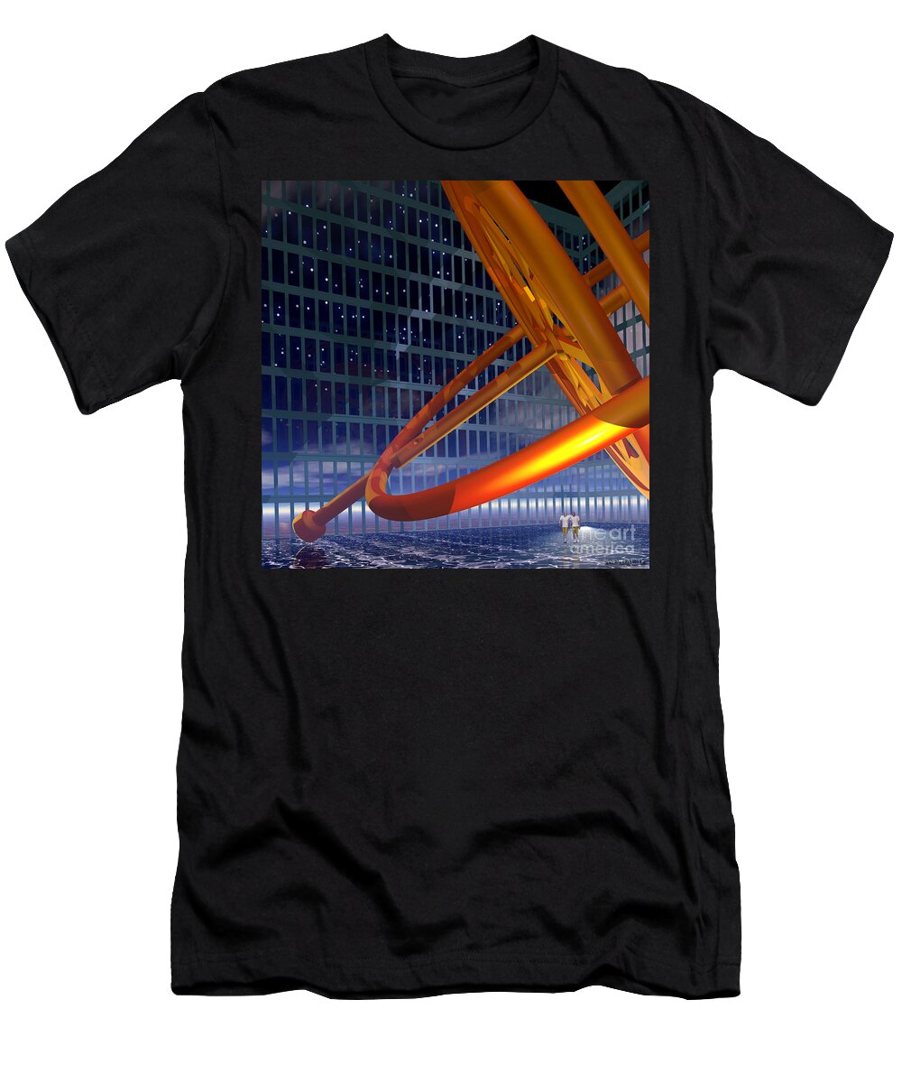 Buildings T-Shirt featuring the digital art Golden Gyroscope In Situ 2 by Walter Neal
