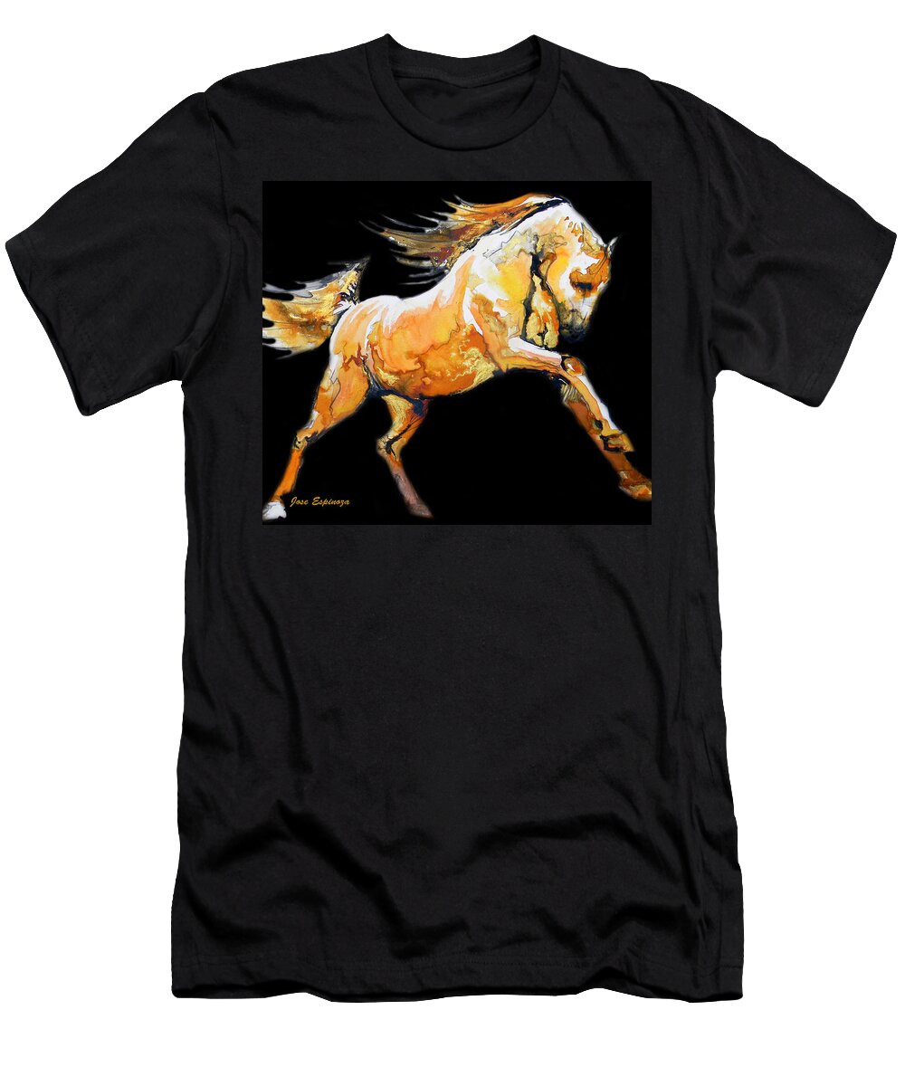 Cavallo T-Shirt featuring the painting G O L D E N . W I N D  . In Black by J U A N - O A X A C A