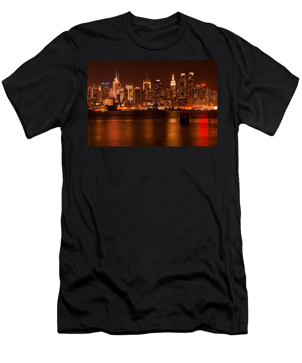 Best New York Skyline Photos T-Shirt featuring the photograph Golden New York Skyline by Mitchell R Grosky