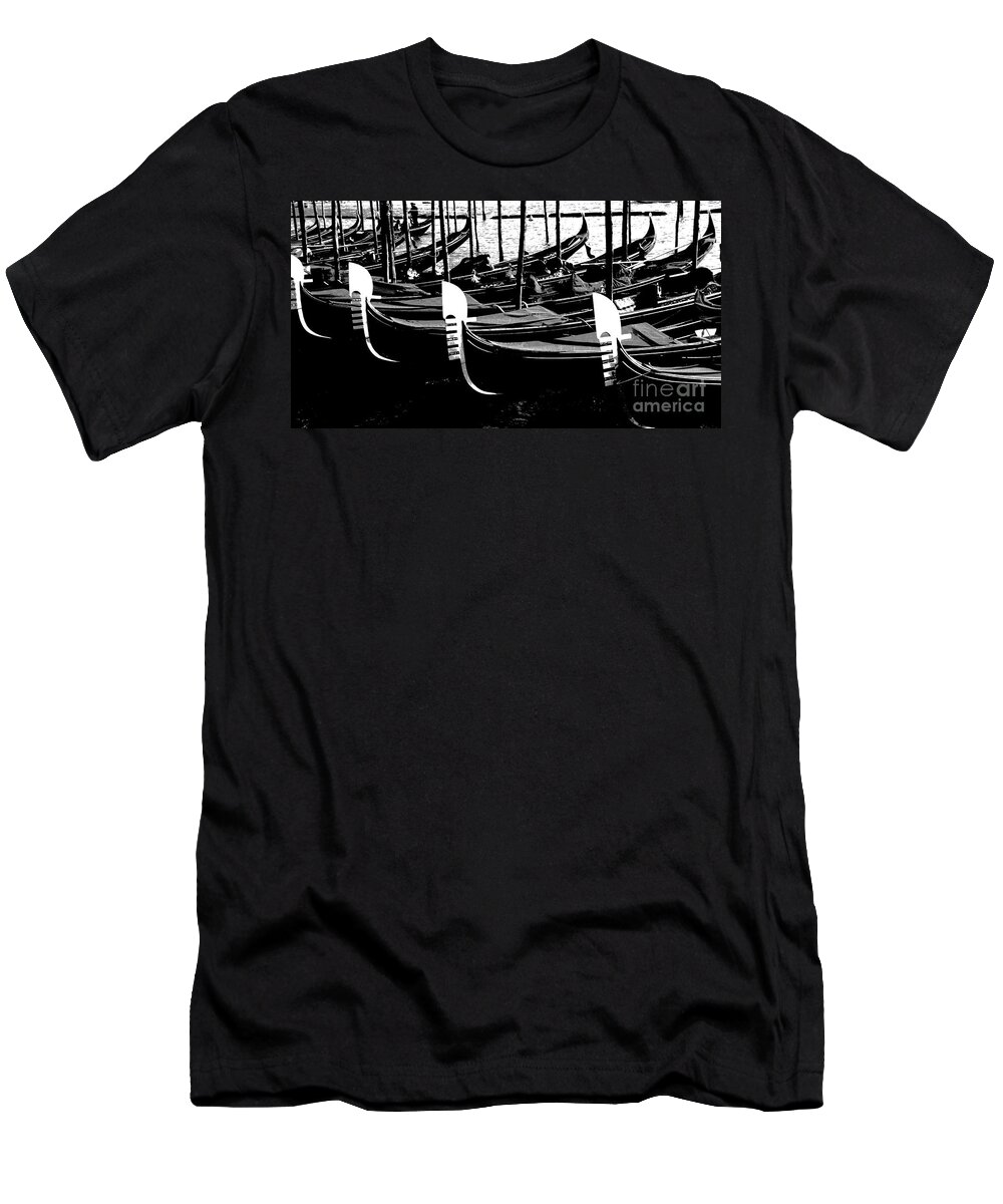 Black And White T-Shirt featuring the photograph Gondolas Lined Up by Jacqueline M Lewis