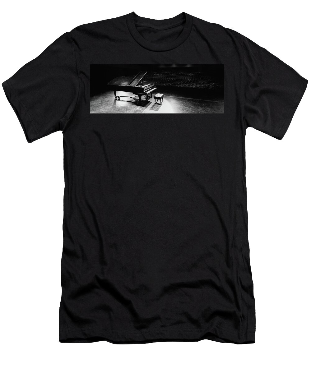 Photography T-Shirt featuring the photograph Grand Piano On A Concert Hall Stage by Panoramic Images