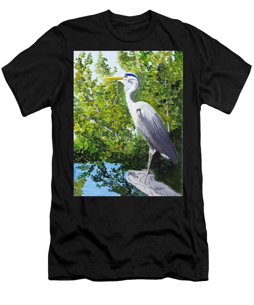 Heron T-Shirt featuring the painting Great Blue Heron by Mike Robles