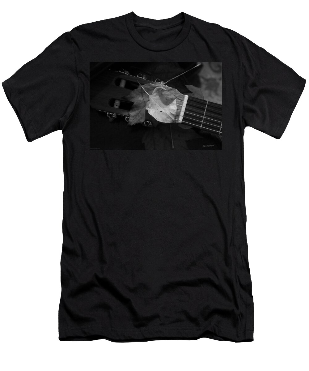 Guitar T-Shirt featuring the photograph Guitar Autumn 4 - BW by Mick Anderson