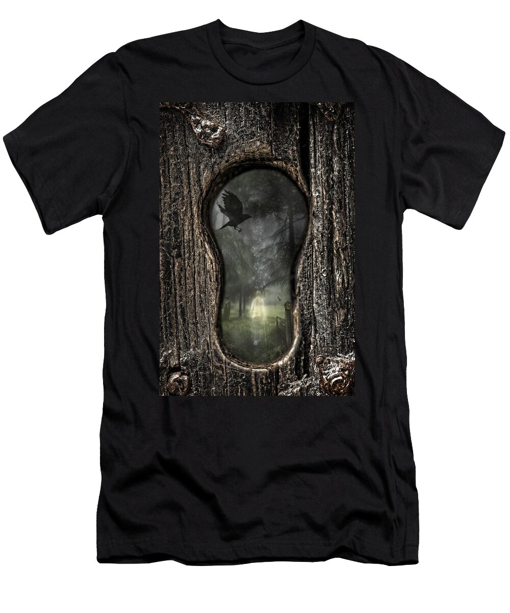 Ghostly T-Shirt featuring the photograph Halloween Keyhole by Amanda Elwell
