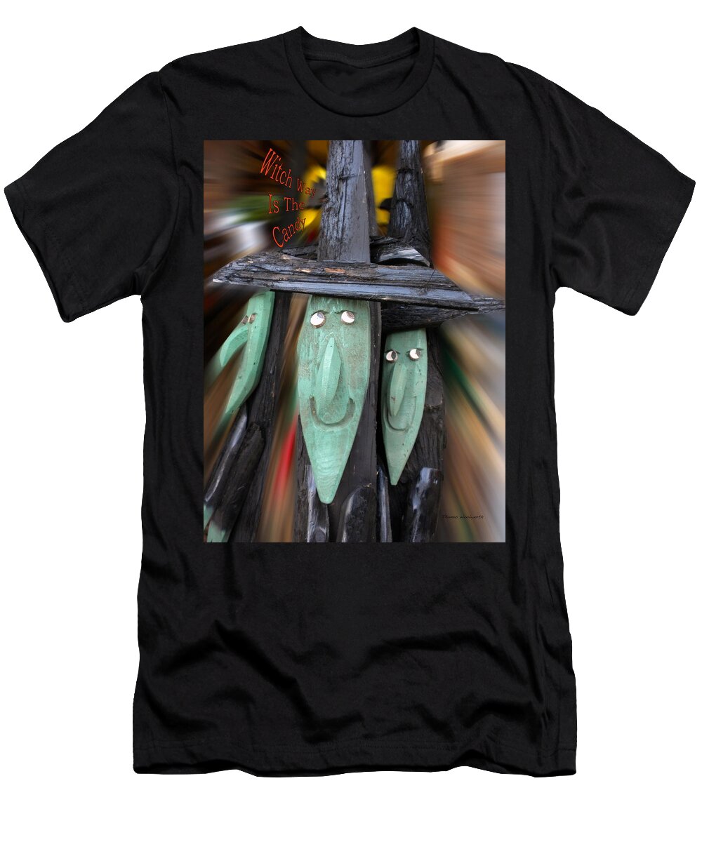 Halloween T-Shirt featuring the photograph Halloween Witch Way Is The Candy by Thomas Woolworth