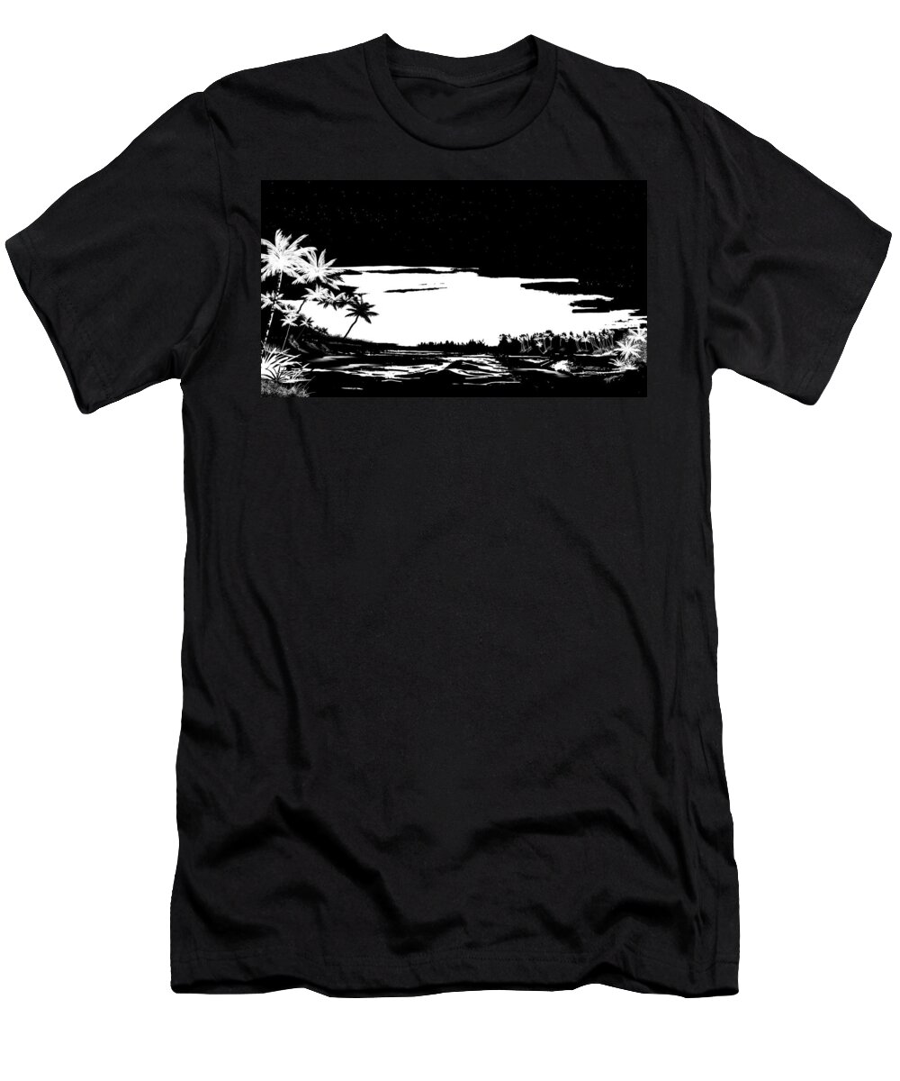 Black And White Print T-Shirt featuring the digital art Hawaiian night by Anthony Fishburne