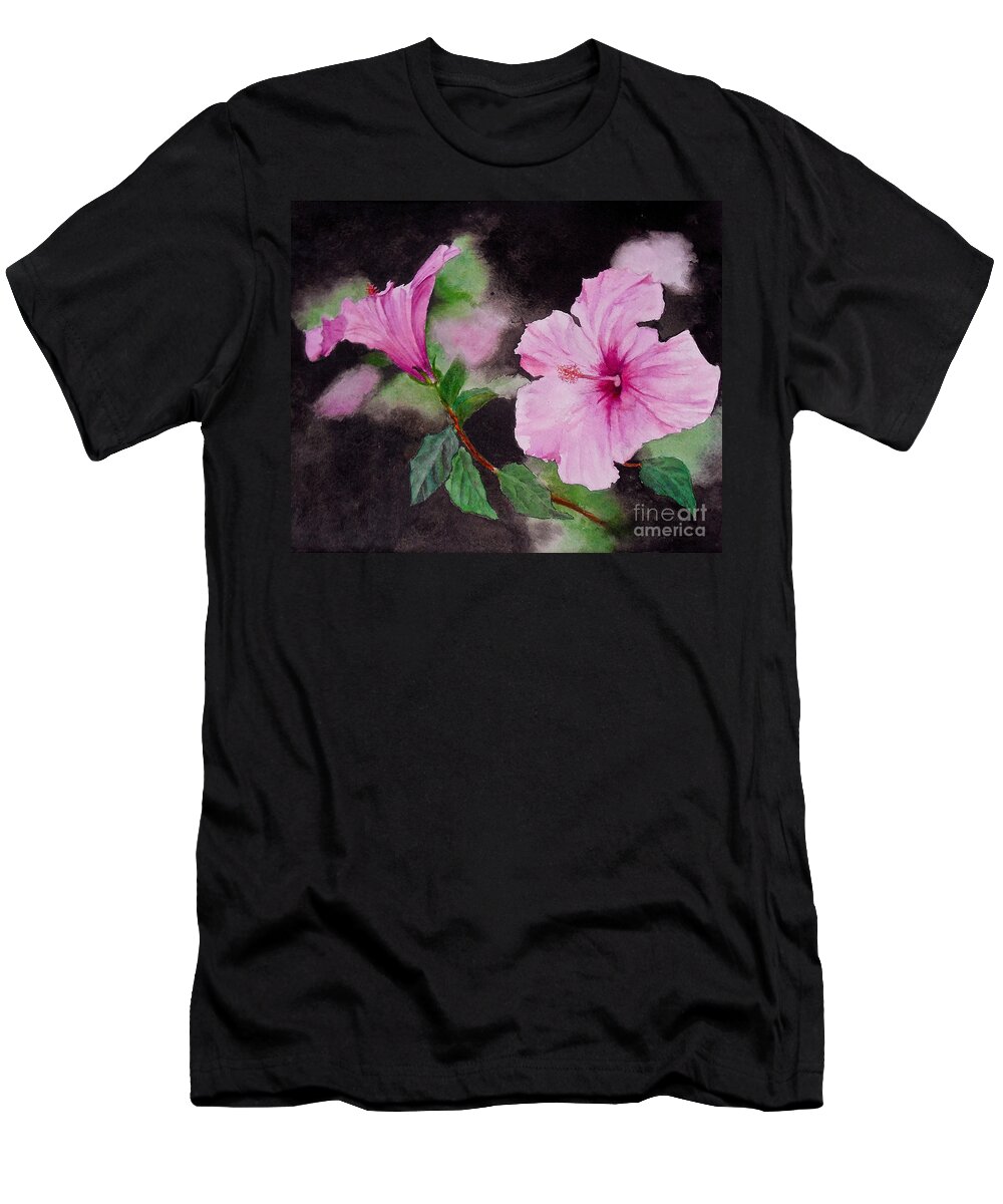 Flowers. Hibiscus T-Shirt featuring the painting Hibiscus - So Pretty in Pink by Sher Nasser