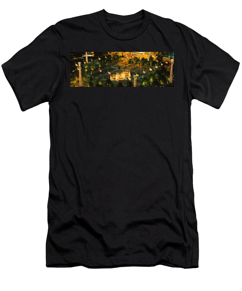 Photography T-Shirt featuring the photograph High Angle View Of Fountains In A Park by Panoramic Images