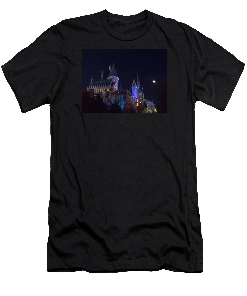 Kathy Long T-Shirt featuring the photograph Hogwarts Castle at Night by Kathy Long