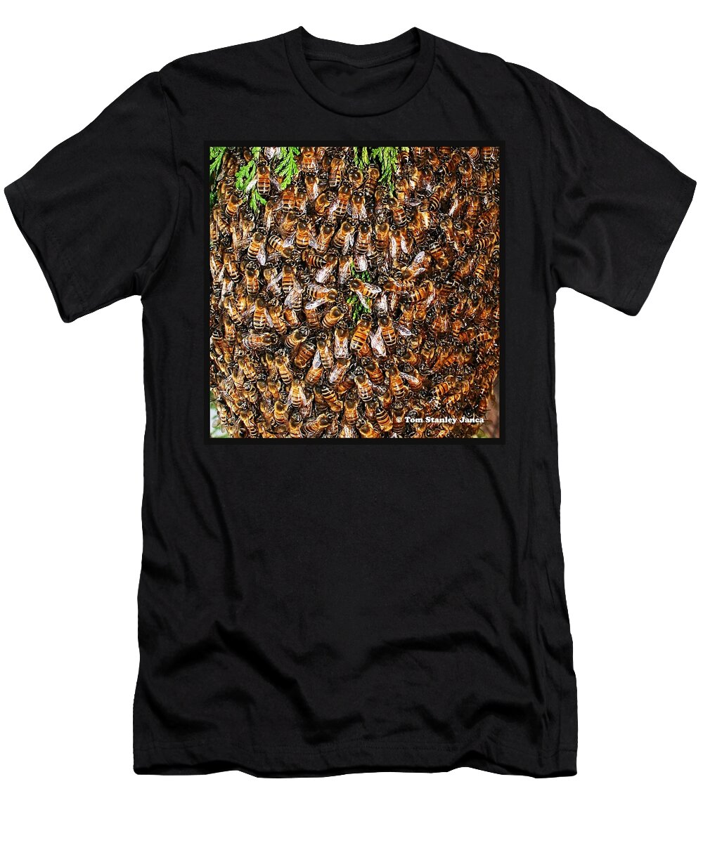 Honey Bee Swarm T-Shirt featuring the photograph Honey Bee Swarm by Tom Janca