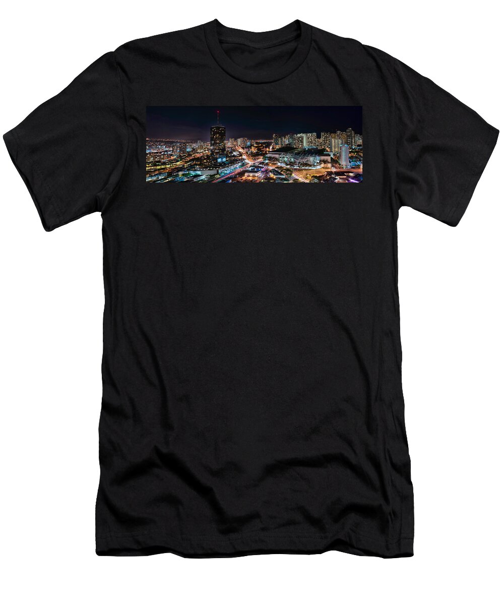 Hawaii T-Shirt featuring the photograph Honolulu Night Panorama by Dan McManus