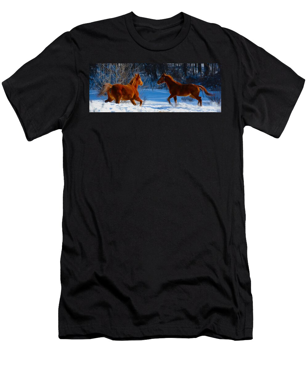 Horse T-Shirt featuring the photograph Horses at play by Tracy Winter
