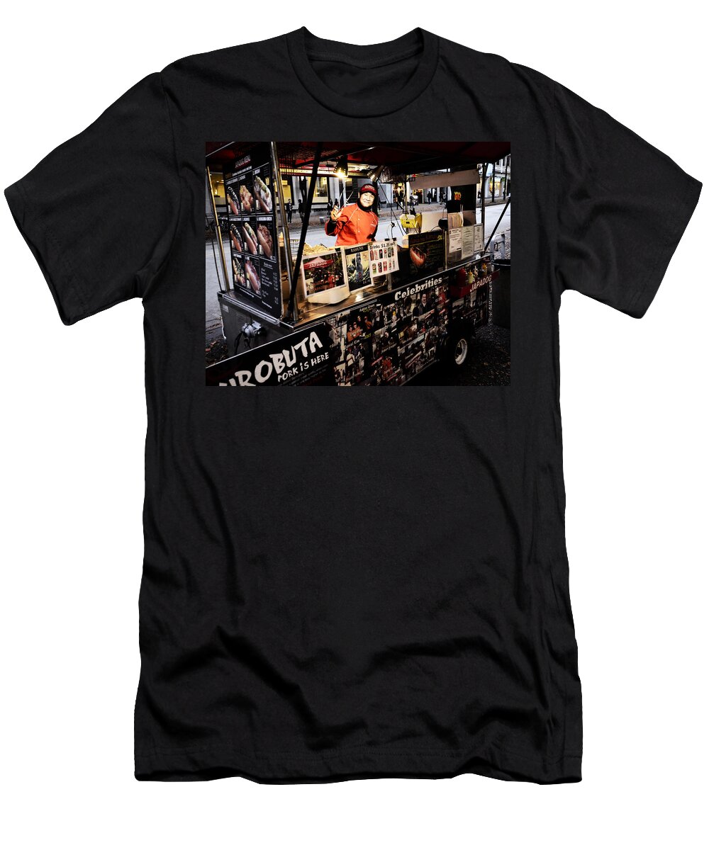 Street Photography T-Shirt featuring the photograph Hotdog Vender by J C