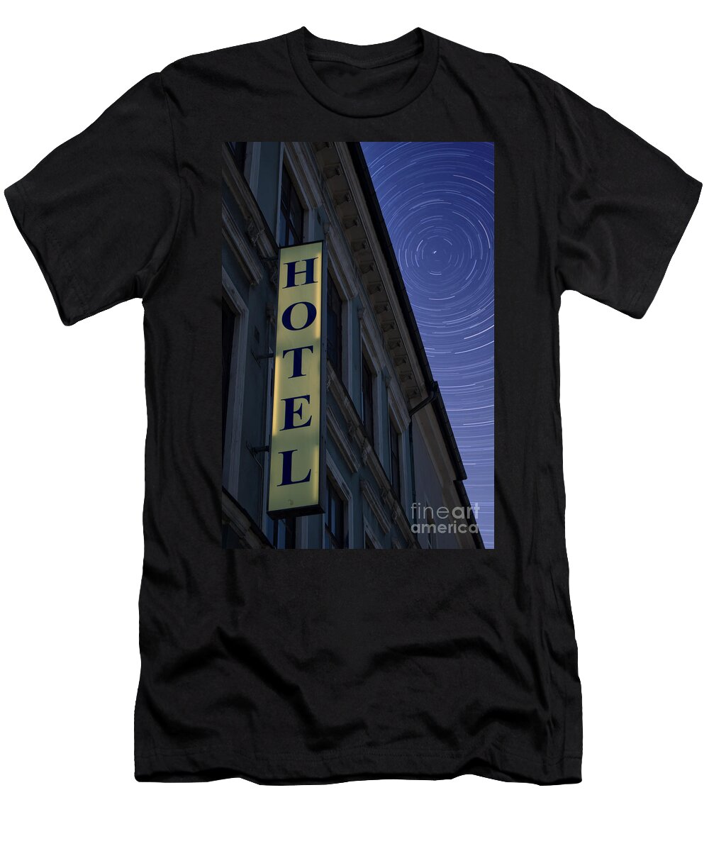Hotel T-Shirt featuring the photograph Hotel Sign At Night by Antony McAulay