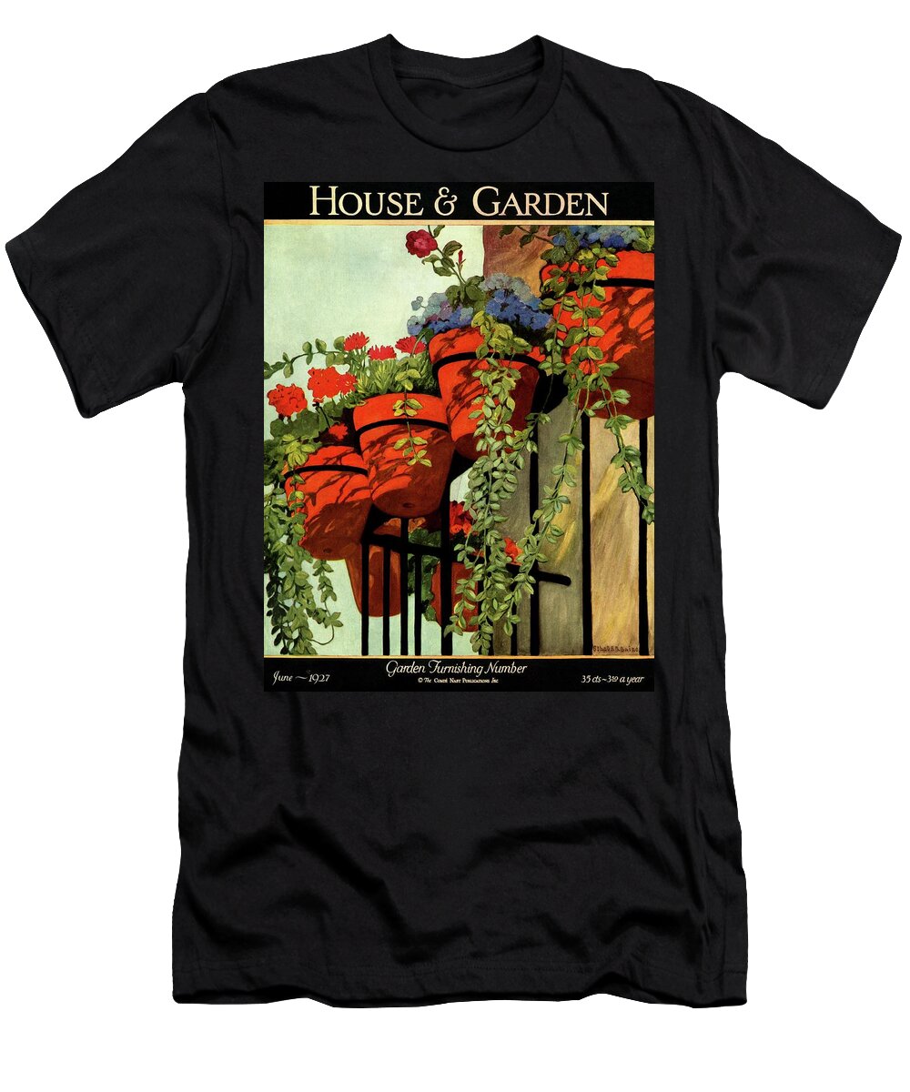 House And Garden T-Shirt featuring the photograph House And Garden Garden Furnishing Number Cover by Ethel Franklin Betts Baines