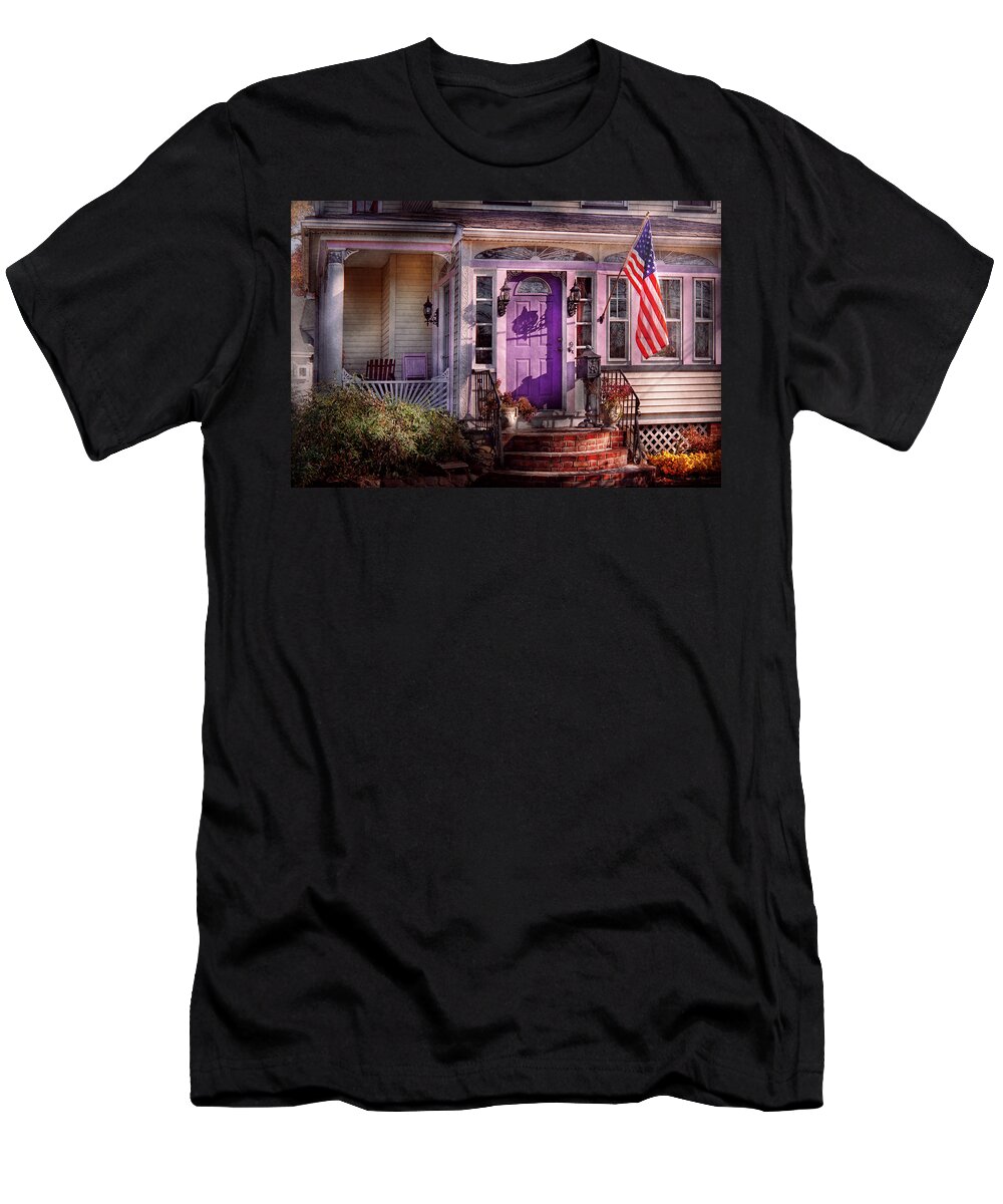 Victorian T-Shirt featuring the photograph House - Porch - Cranford NJ - Lovely in Lavender by Mike Savad