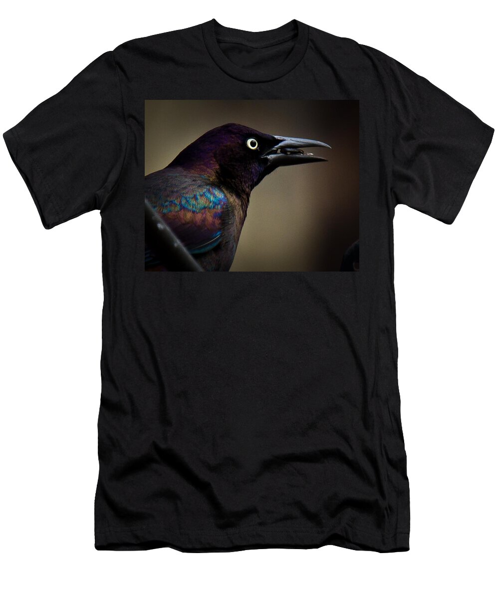 Common Grackle T-Shirt featuring the photograph I'm not done eating by Robert L Jackson