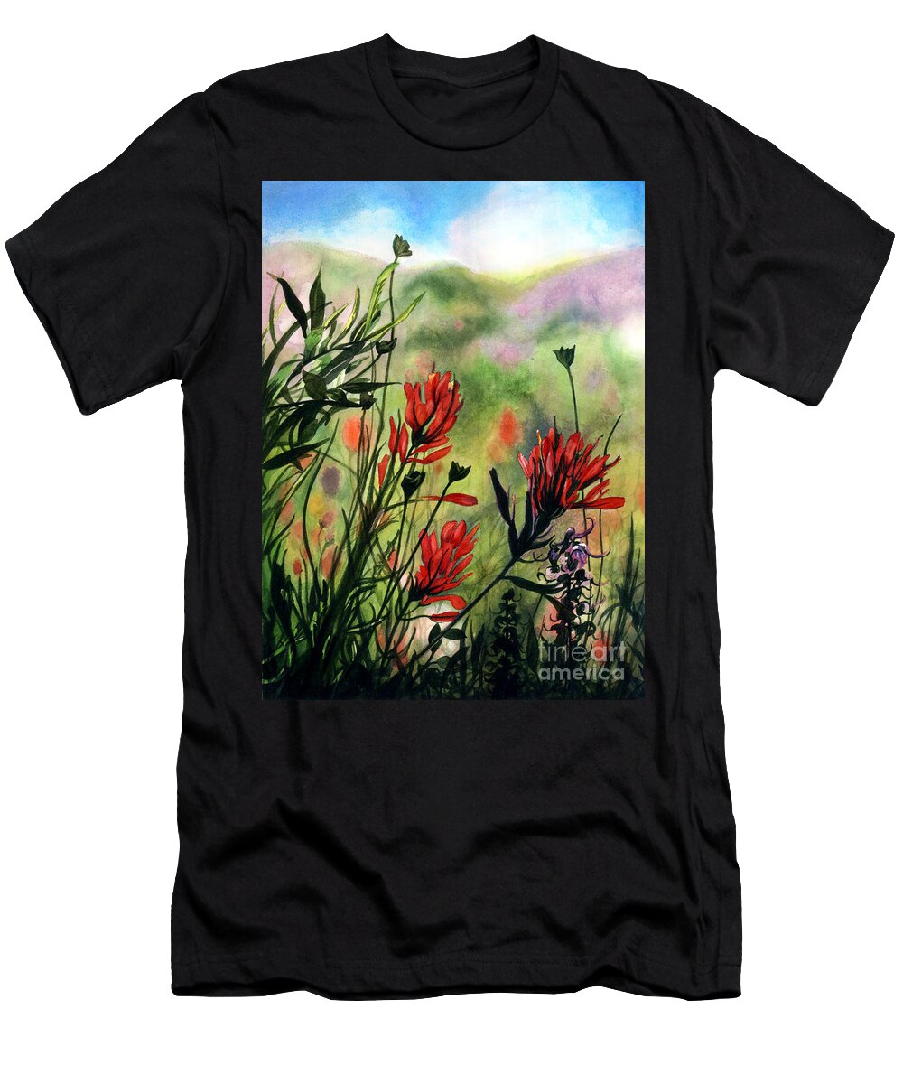 Flowers T-Shirt featuring the painting Indian Paint Brush by Barbara Jewell