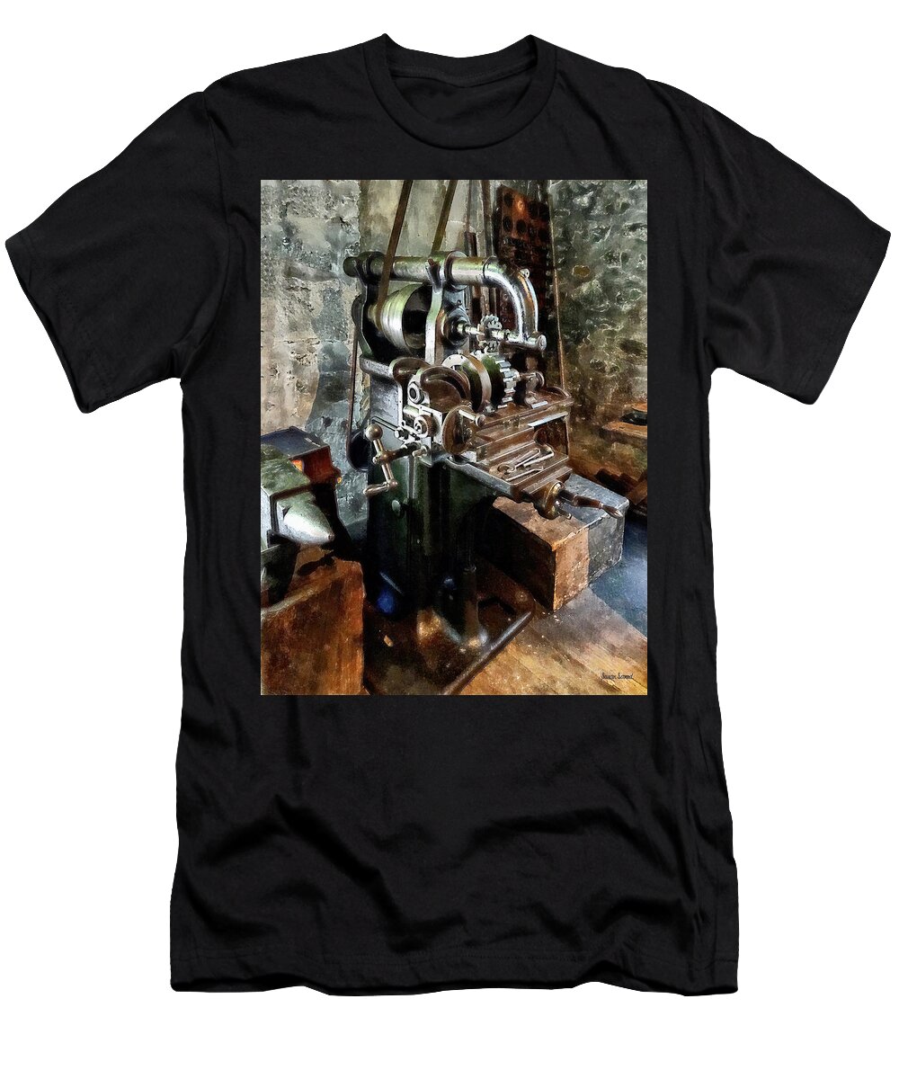 Machine Shop T-Shirt featuring the photograph Industrial Gear Cutting Machine by Susan Savad