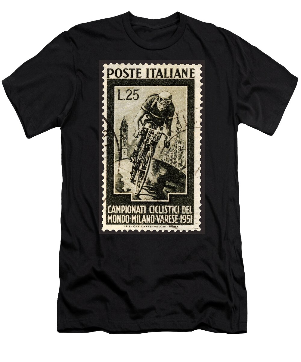 Cycling T-Shirt featuring the photograph Italian Racing Bicyclist on Postage Stamp by Phil Cardamone