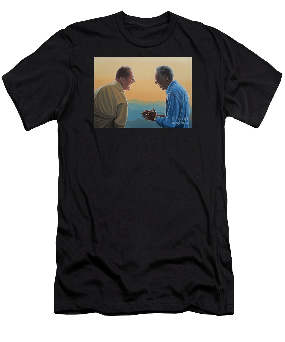 Jack Nicholson T-Shirt featuring the painting Jack Nicholson and Morgan Freeman by Paul Meijering