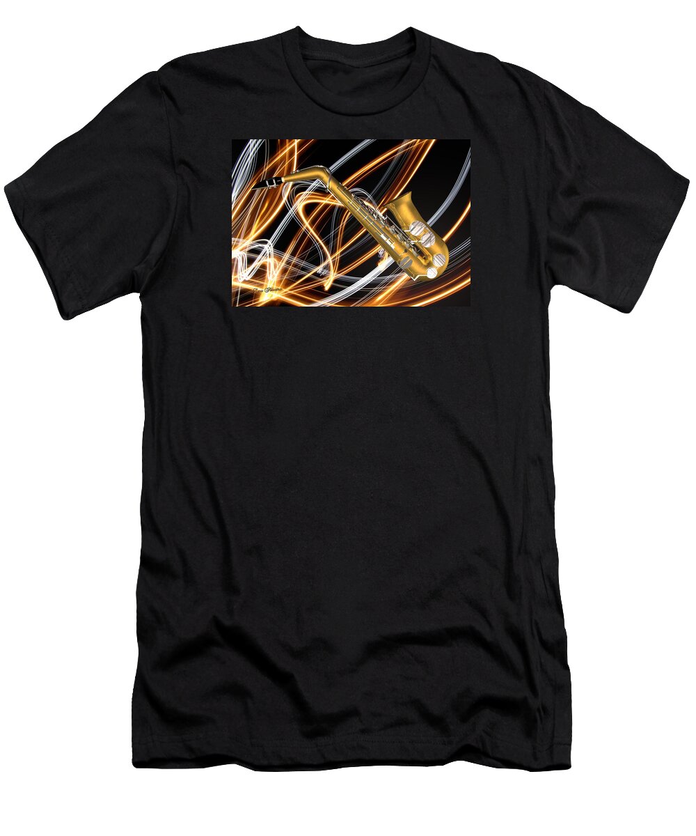 Jazz Art T-Shirt featuring the digital art Jazz Saxaphone by Louis Ferreira