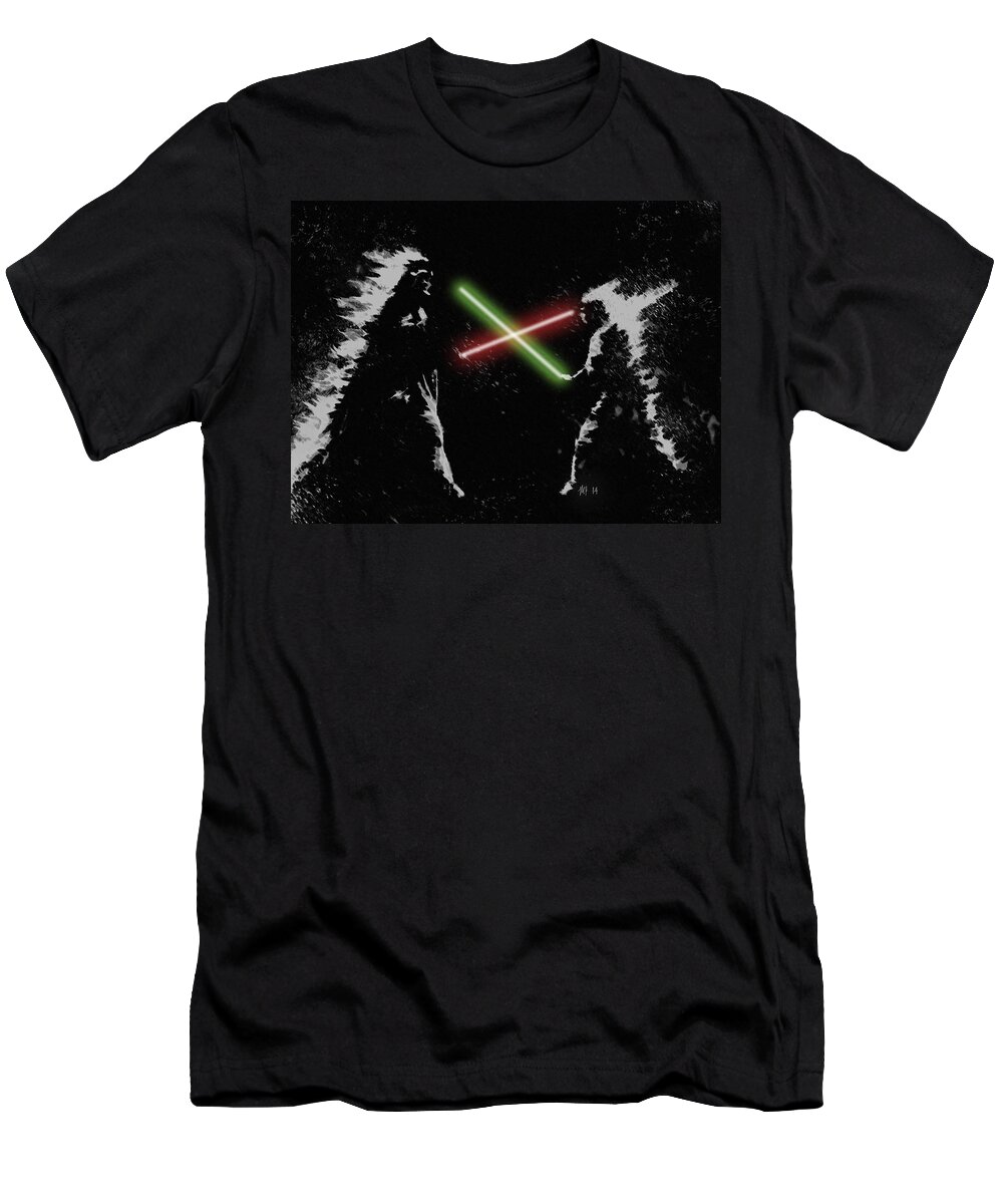Star Wars T-Shirt featuring the digital art Jedi Duel by George Pedro