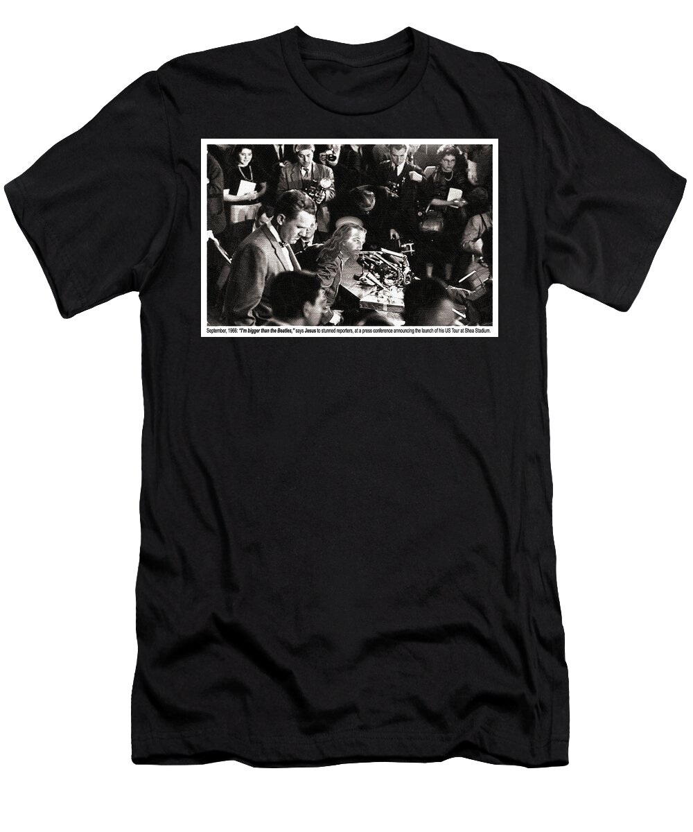 John Lennon T-Shirt featuring the painting Jesus Press Conference 1966 by Tony Rubino