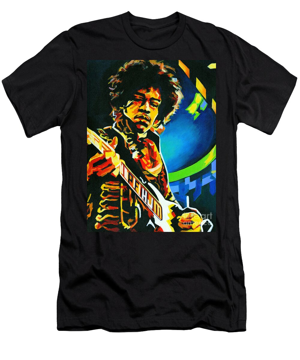 Tanya Filichkin T-Shirt featuring the painting Bold As Love. Jimi Hendrix by Tanya Filichkin