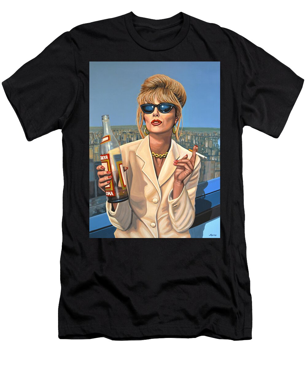 Joanna Lumley T-Shirt featuring the painting Joanna Lumley as Patsy Stone by Paul Meijering