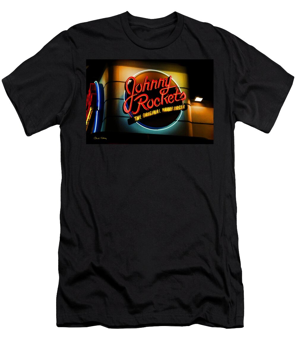 Johnny Rockets T-Shirt featuring the photograph Johnny Rockets Sign by Chuck Staley